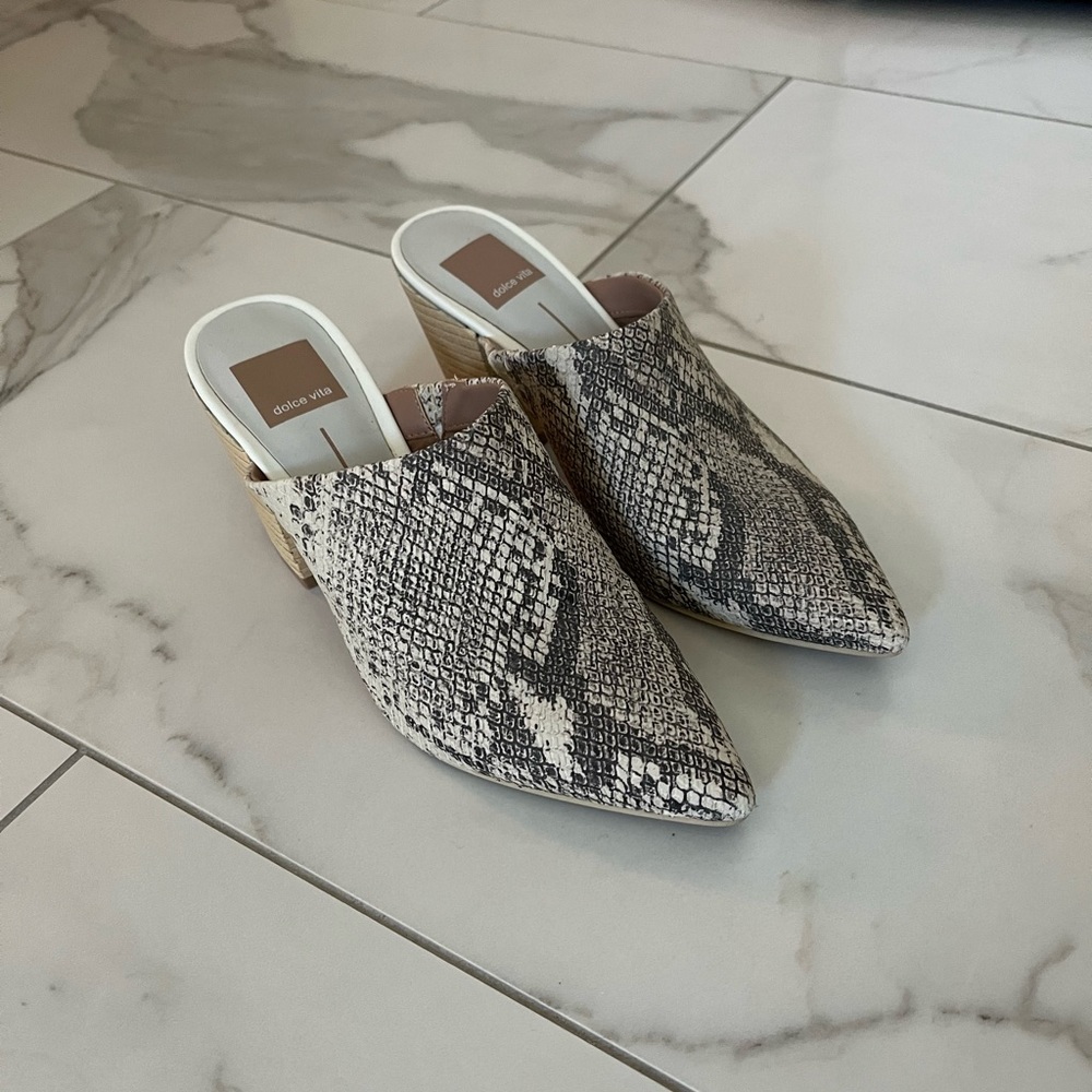 Dolce Vita Ravyn Stacked Heel Mules. Python Print… - image 1